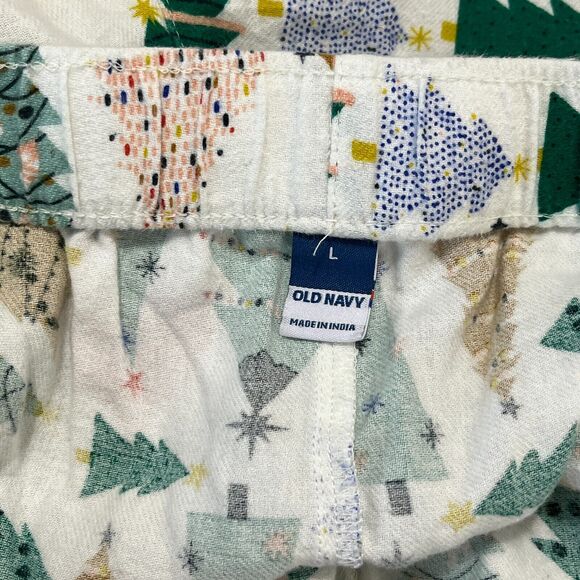 Old Navy Pajama Pants Womens L White Flannel Jogger Drawstring Xmas Christmas - Picture 3 of 8
